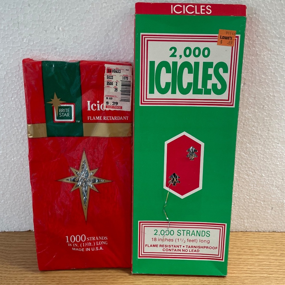 Vintage Icicles Lot of 2 Boxes Pyramid 2000 Strand & Brite Star 1000 Strand New
